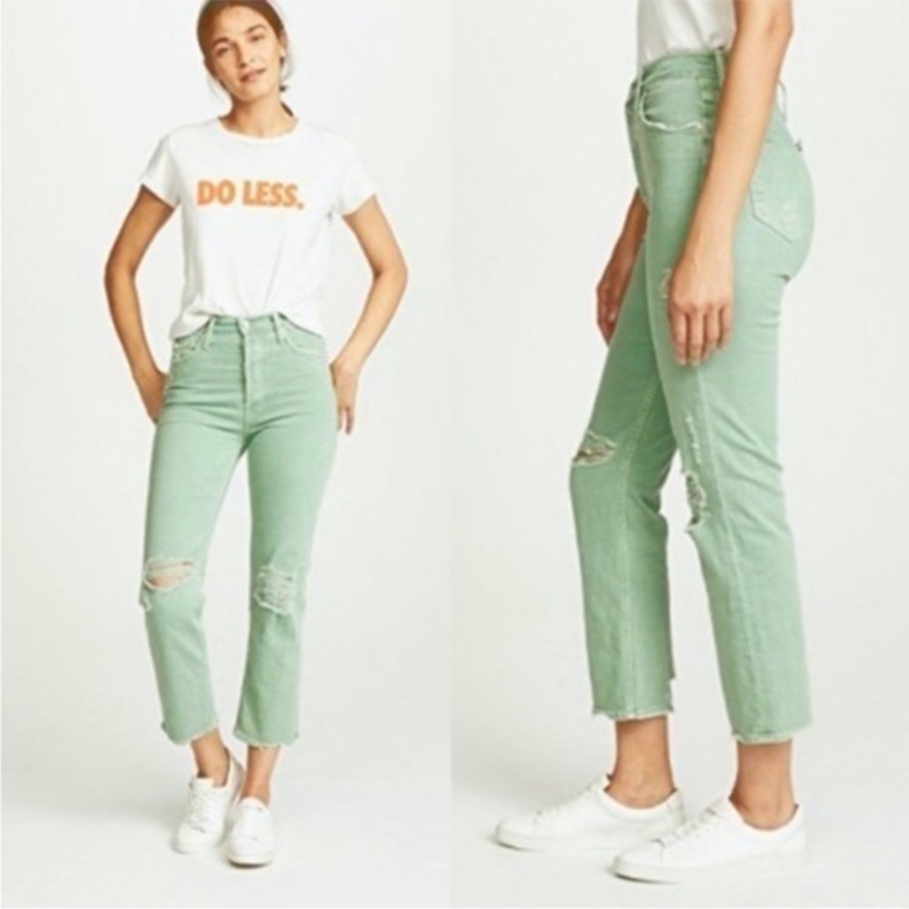 Mother Jeans Tomcat Chew in The Devil Drinks Coffee Mint Green